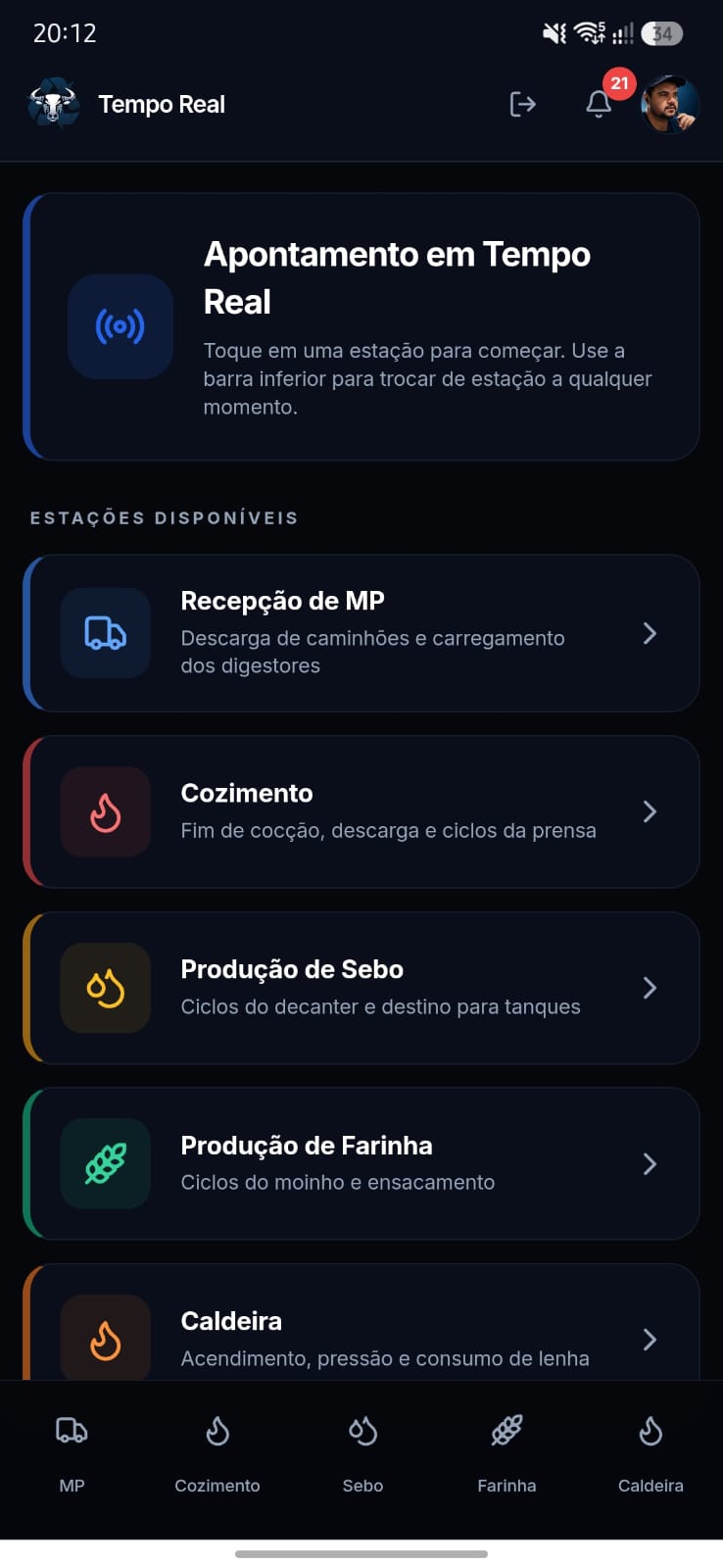Estações operacionais do RenderFlow no celular